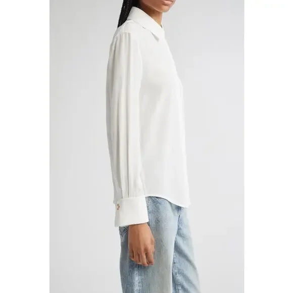 Proenza Schouler Arabella Silk Button Up Shirt in White 2 - Picture 3 of 6